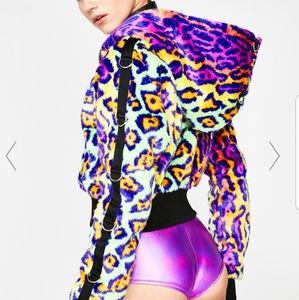 Club Exx Le Freak Rainbow Leaopard Fur Coat Jacket